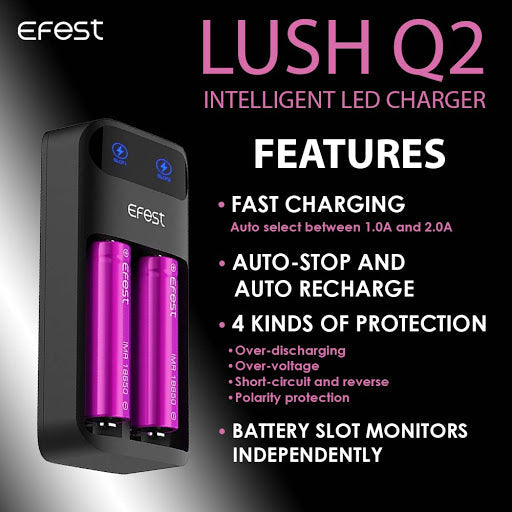 EFEST LUSH Q2 2-BAY INTELLIGENT LED BATTERY CHARGER Dubai Vape Smoke EFEST LUSH Q2 2-BAY INTELLIGENT LED BATTERY CHARGER Dubai Vape Smoke