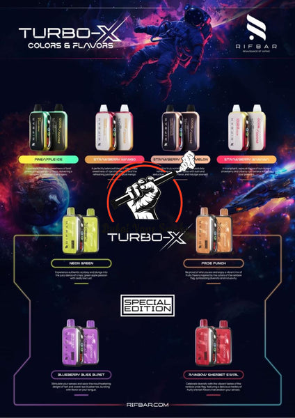 RIFBAR TURBO X 25K PUFFS RECHAREABLE DISPOSABLE VAPE 5CT/DISPLAY